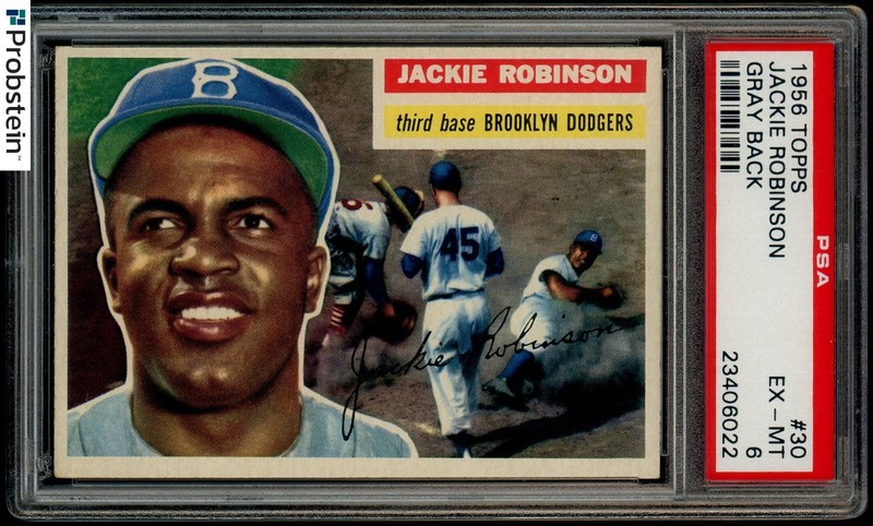 1956 Topps #30 Jackie Robinson Brooklyn Dodgers HOF Gray Back PSA 6 EX-MT view 2