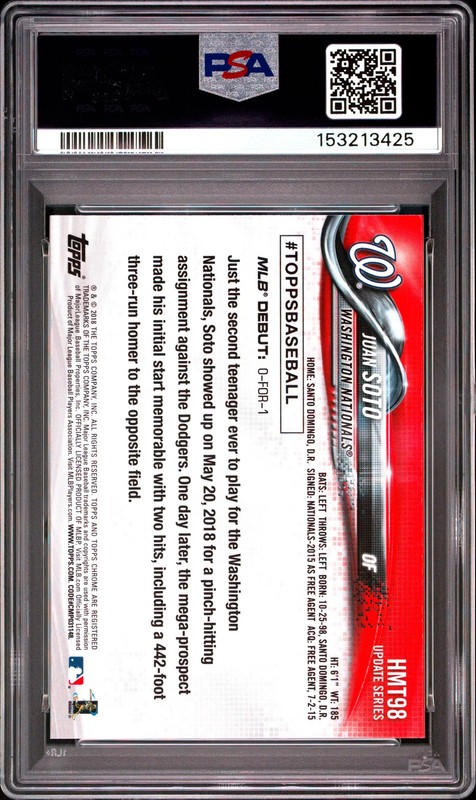 2018 Topps Chrome Update Juan Soto #HMT98 PSA 9 view 2