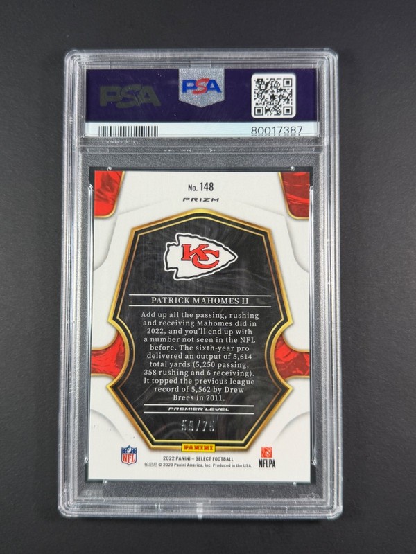 2022 Select Patrick Mahomes Purple Prizm /75 PSA 10 🔥 view 2