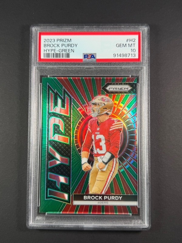 Brock Purdy 2023 Panini Prizm "Hype - Green Prizm" #2 - PSA 10 - GEM MINT