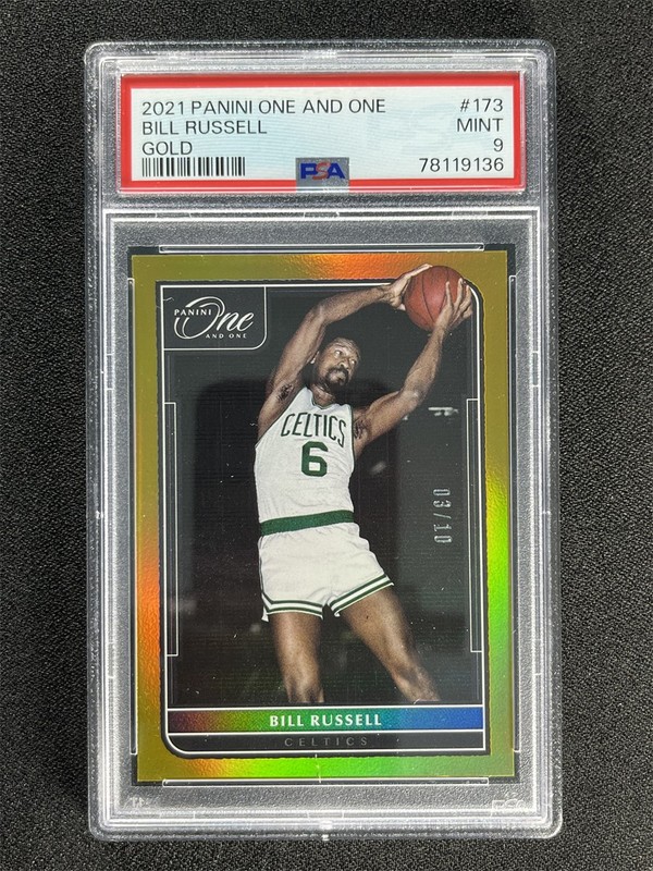 2021-22 Panini One And One Bill Russell #173 Gold Celtics /10 PSA 9 MINT POP 1