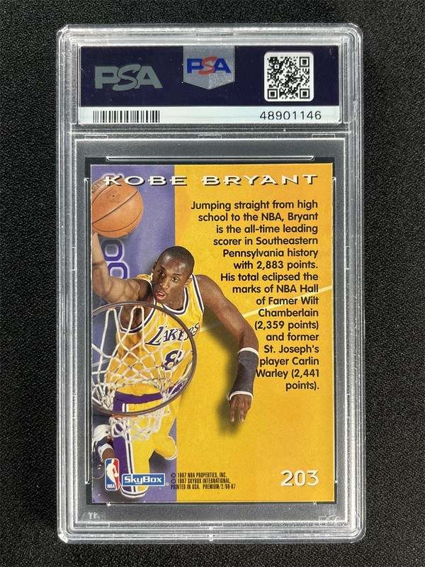 1996-97 Skybox Premium Basketball Kobe Bryant #203 RC Rookie Lakers PSA 9 MINT view 2
