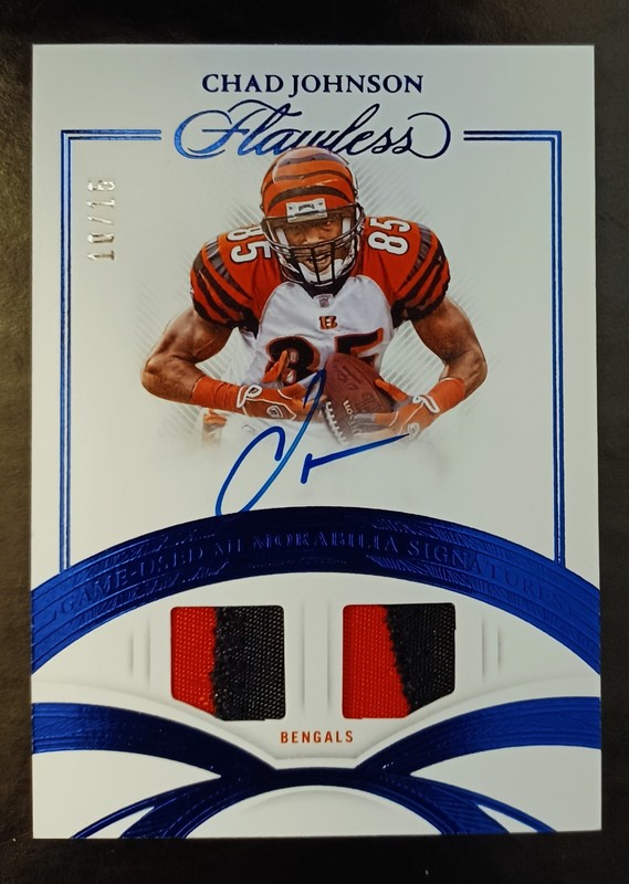 CHAD JOHNSON-2025 Flawless SAPPHIRE (#10/15) DUAL 2-COLOR PATCH/JERSEY/AUTO-RARE
