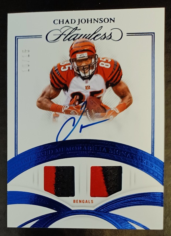CHAD JOHNSON-2025 Flawless SAPPHIRE (#10/15) DUAL 2-COLOR PATCH/JERSEY/AUTO-RARE view 2