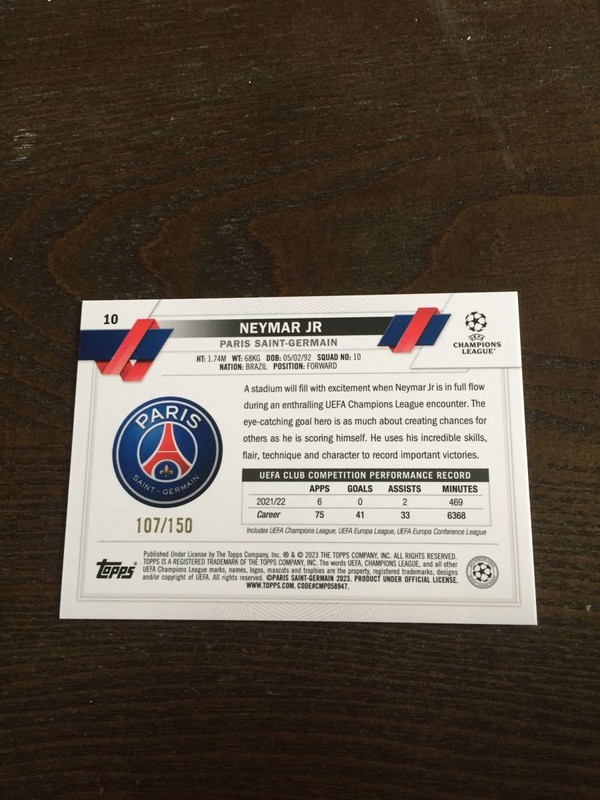2022-23 Topps Jade Edition UCC Neymar Jr Brazil PSG New Year 107/150 view 2