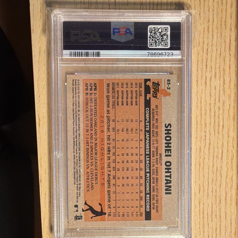 Topps 2018 Update 1983 Design Shohei Ohtani #83-2 RC PSA 9 Angels view 2