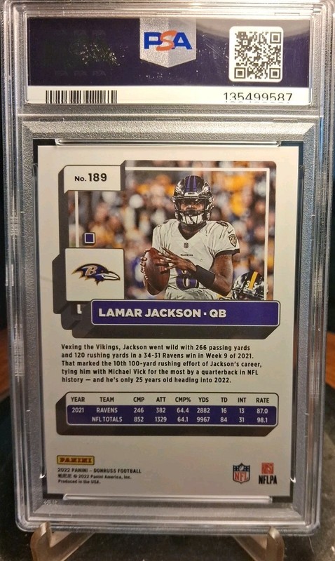 2022 Donruss Lamar Jackson Press Proof Premium Psa 9 view 2