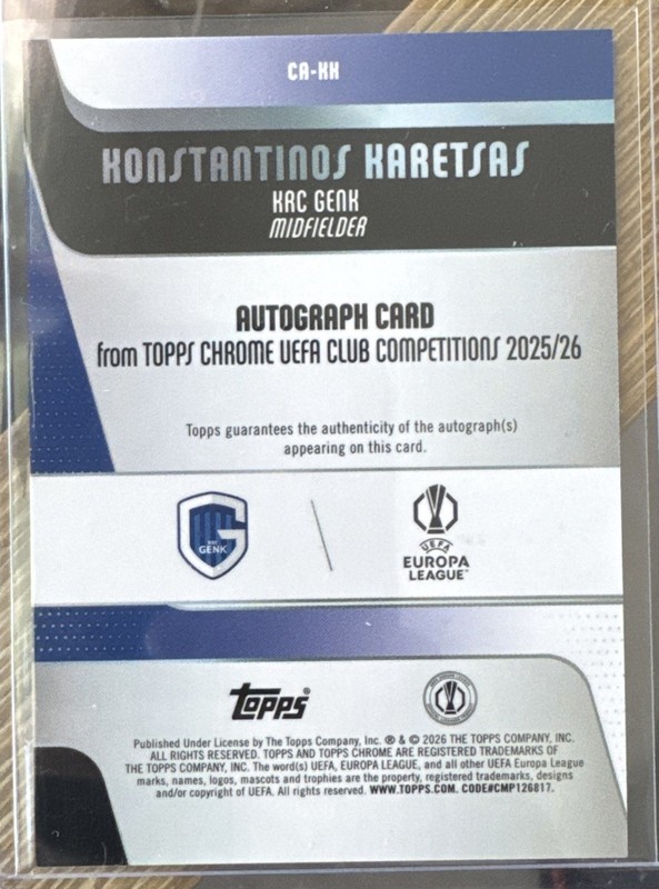 2025-26 Topps Chrome UCC UEFA Konstantinos Karetsas Green Lava Auto RC /99 view 2