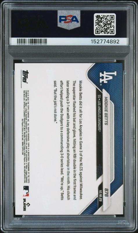 2025 Topps Now Mookie Betts #876 NLCS Gold Foil PSA 10 view 2