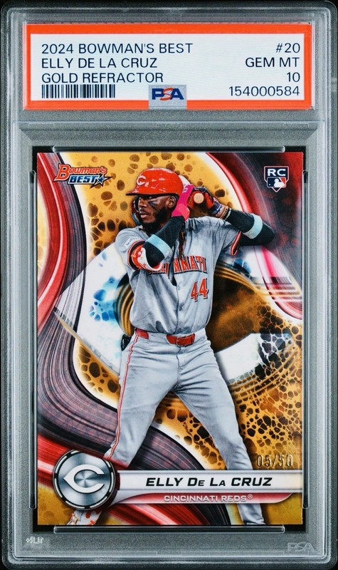 ELLY DE LA CRUZ Rookie 2024 Bowman's Best True Gold Refractor /50 Reds RC PSA 10