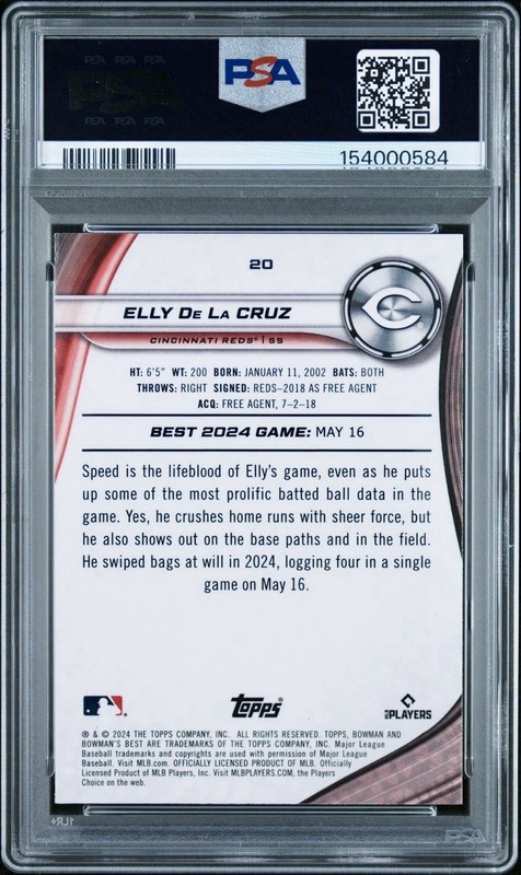 ELLY DE LA CRUZ Rookie 2024 Bowman's Best True Gold Refractor /50 Reds RC PSA 10 view 2