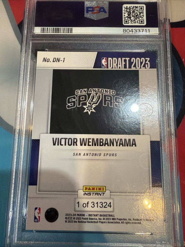 2023-24 Panini Instant - Draft Night Victor Wembanyama #DN-1 /31324 (RC) PSA 10 view 2