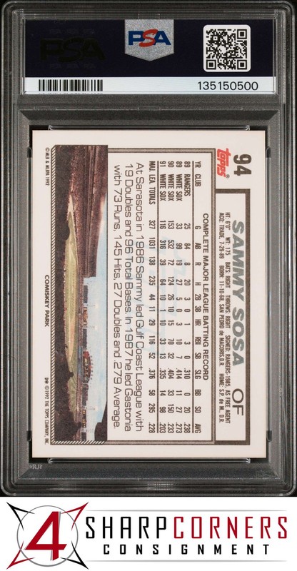 1992 TOPPS #94 SAMMY SOSA WHITE SOX PSA 10 view 2
