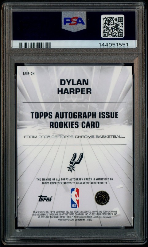 2025-26 Topps Chrome Issue Rookies Dylan Harper Spurs RC Rookie AUTO PSA 10 view 2