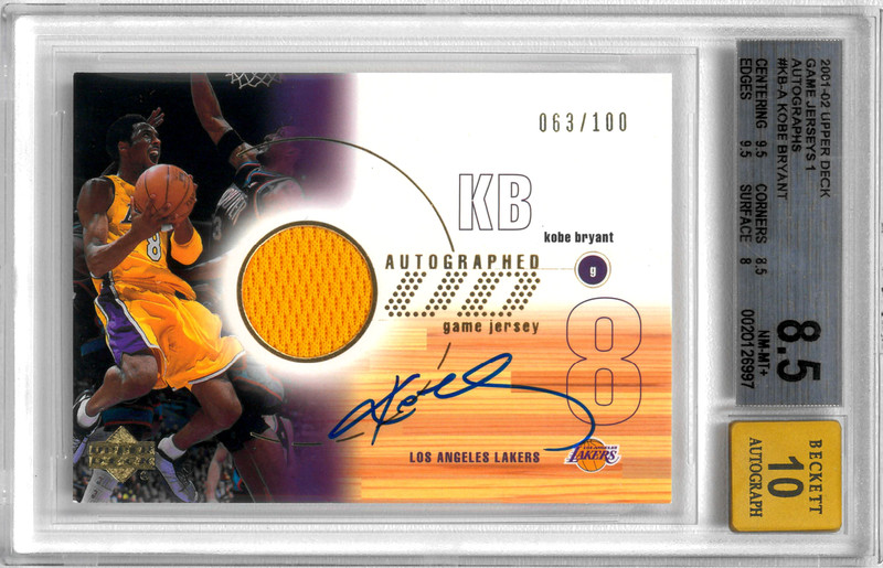 2001-02 Upper Deck Kobe Bryant HOF GU Game Used Jersey 63/100 BGS 8.5 w/ 10 AUTO