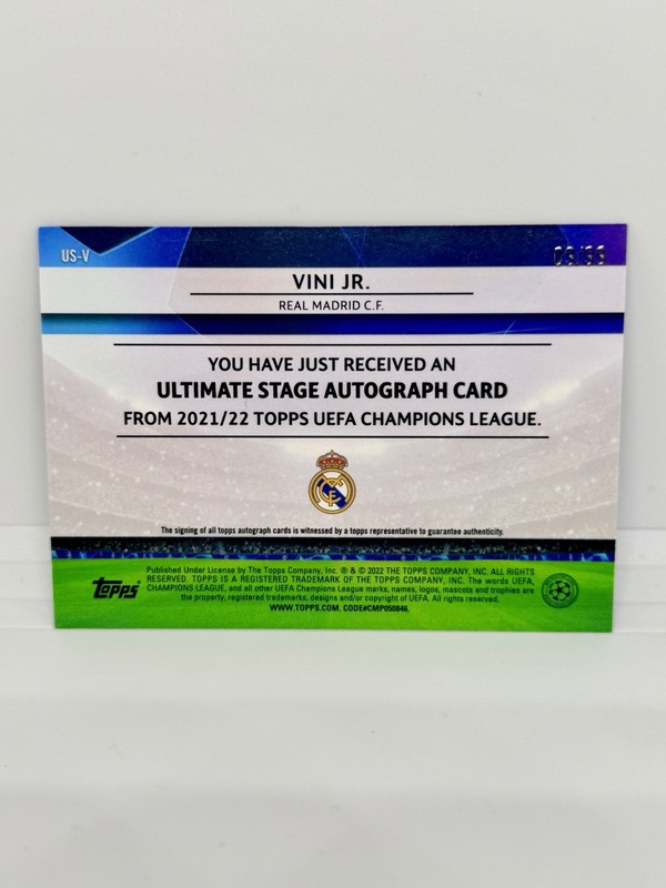 VINICIUS JR. 2021-22 Topps UEFA Ultimate Stage Blue Auto /99 Real Madrid #US-V view 2