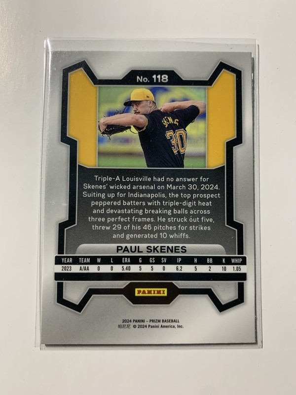 Panini 2024 Prizm Paul Skenes Pittsburgh Pirates #118 Base Rookie RC view 2