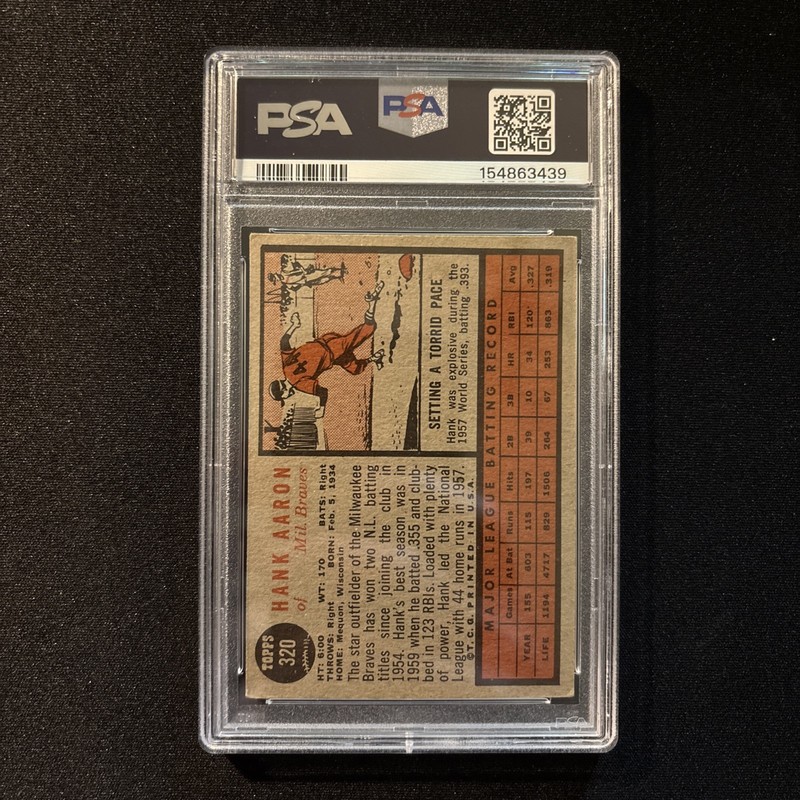 1962 Topps - Hank Aaron #320 - PSA 2.5 GOOD+ #Freshly Graded view 2