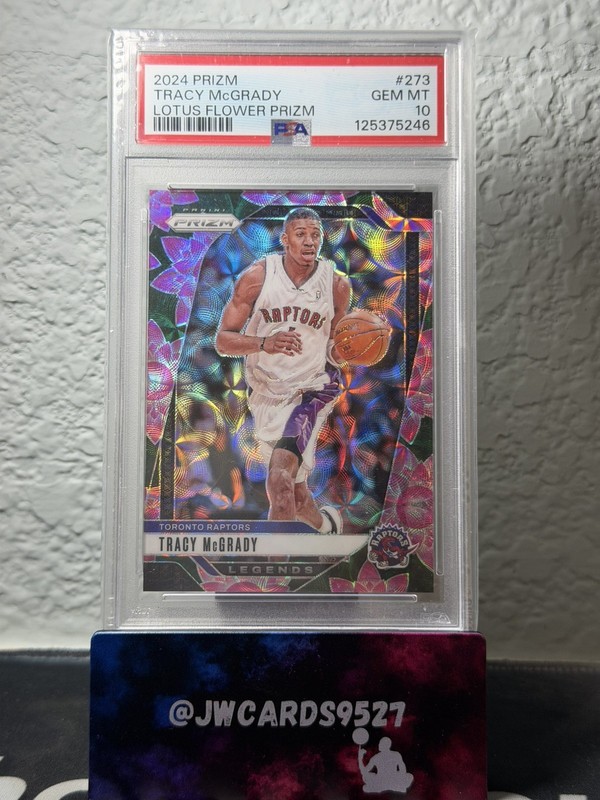 TRACY MCGRADY 2024-25 PANINI PRIZM LEGENDS LOTUS FLOWER RAPTORS /18 PSA 10 pop 1