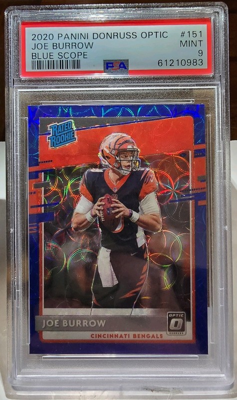 2020 Panini Donruss Optic - Rated Rookies Joe Burrow #151 Blue Scope Prizm (RC) view 2