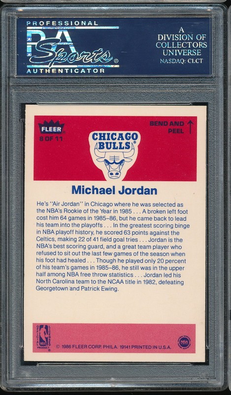 1986 Fleer Sticker Michael Jordan RC #8 PSA 8 - Bulls view 2