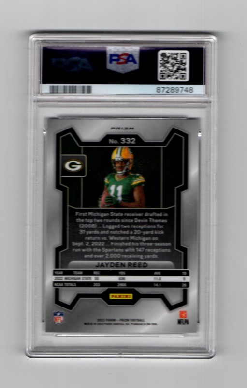 JAYDEN REED GREEN BAY PACKERS 2023 PRIZM NO HUDDLE VARIATION ROOKIE CARD PSA 10 view 2