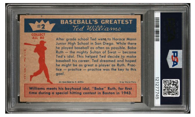 1959 Fleer Ted Williams Ted's Idol-Babe Ruth #2 PSA 5 EX Centered Fresh Slab PSA view 2