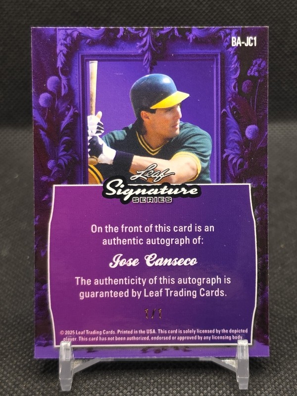 Jose Canseco 2025 Leaf Signature Series Red Molten Lava Auto 1/1 view 2