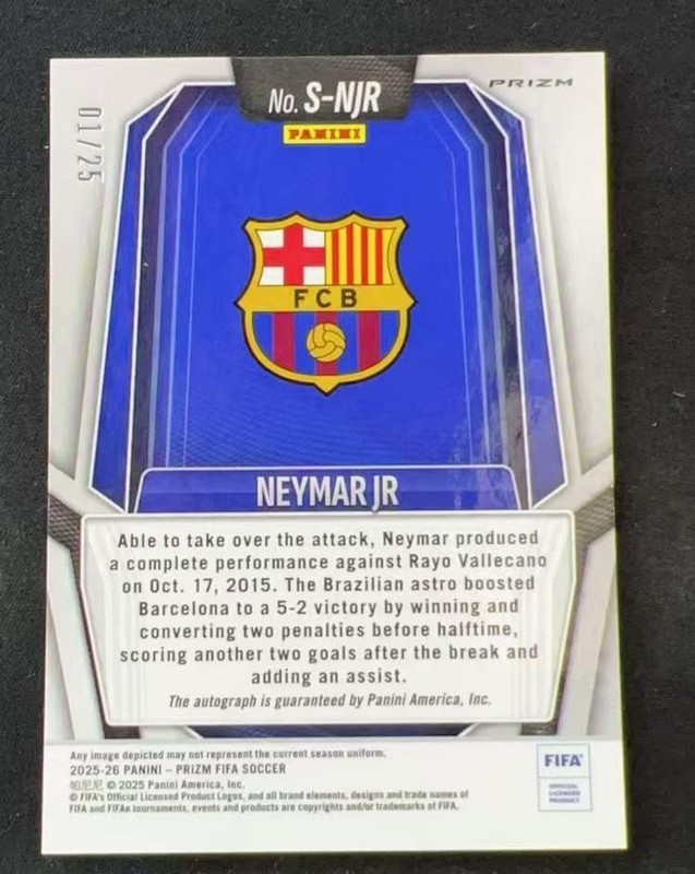 1/25≈1/1 2025-26 Panini Prizm FIFA Neymar Jr. Auto Orange view 2