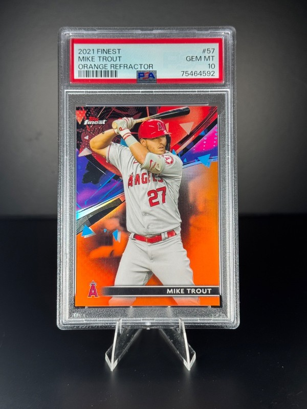 2021 Topps Finest - Mike Trout Angels #57 Orange Refractor /25 - PSA 10 Gem Mint