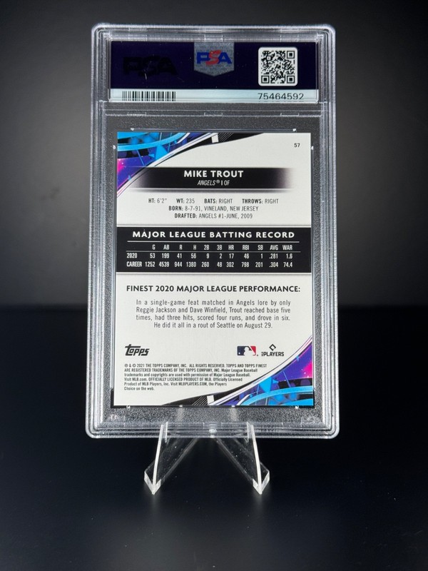 2021 Topps Finest - Mike Trout Angels #57 Orange Refractor /25 - PSA 10 Gem Mint view 2