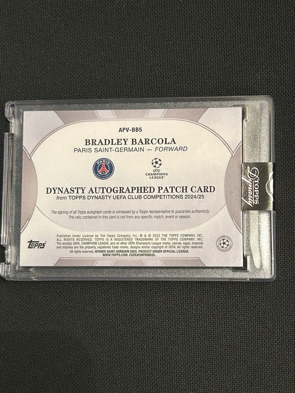 24/25 Topps Dynasty - Bradley Barcola /5 Patch Auto view 2