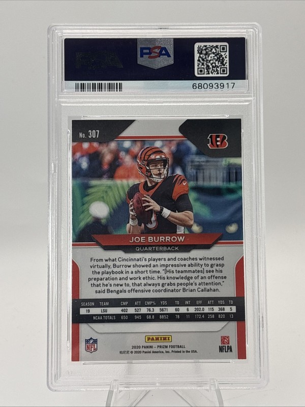 2020 Panini Prizm Joe Burrow Rookie RC SP Negative Variation #307 PSA 9 Bengals view 2