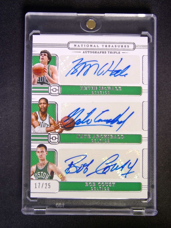 2024-25 Panini National Treasures Kevin McHale/Nate Archibald/Bob Cousy Auto /25