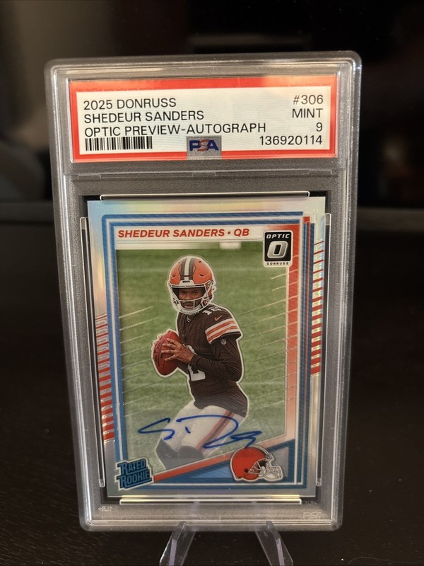 🔥Shedeur Sanders 2025 Donruss Optic #306 Rated Rookie Auto Holo SP  PSA 9🔥