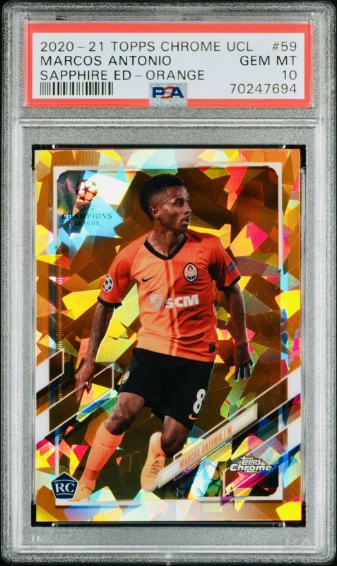MARCOS ANTONIO Rookie 2020-21 Topps Chrome Sapphire UCL Orange /50 Brazil PSA 10