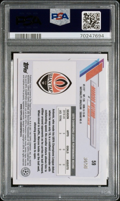 MARCOS ANTONIO Rookie 2020-21 Topps Chrome Sapphire UCL Orange /50 Brazil PSA 10 view 2