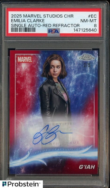 2025 Marvel Studios Chrome Red Refractor Emilia Clarke AUTO 2/5 PSA 8 NM-MT