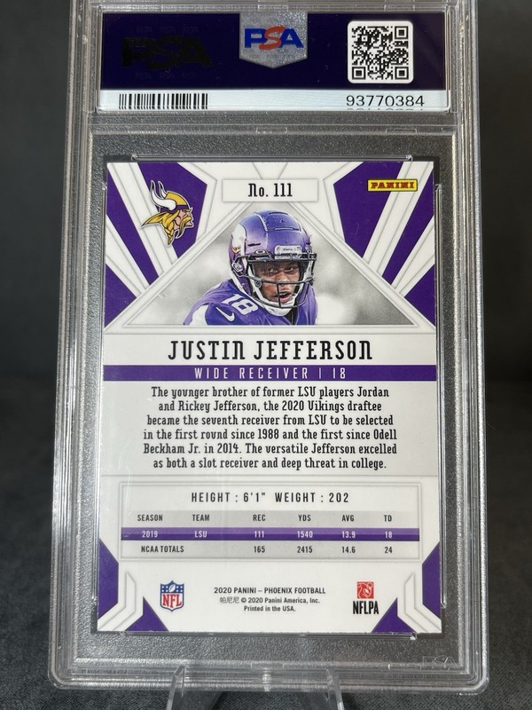 Justin Jefferson 2020 Phoenix #111 Fire Burst Rookie PSA 10 view 2