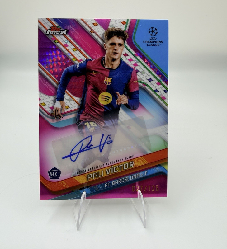 2024-25 Topps Finest UEFA Pau Víctor RC Auto Pink Prism Refractor /125 BA-PV