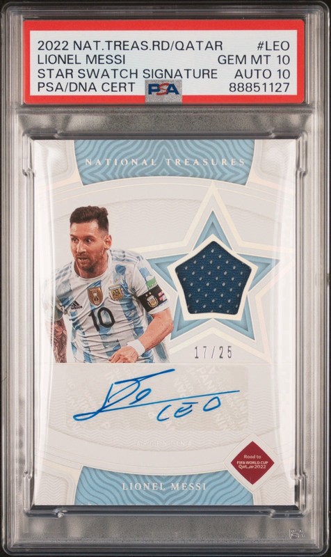 2022 National Treasures FIFA WC Star Lionel Messi PATCH AUTO /25 PSA 10