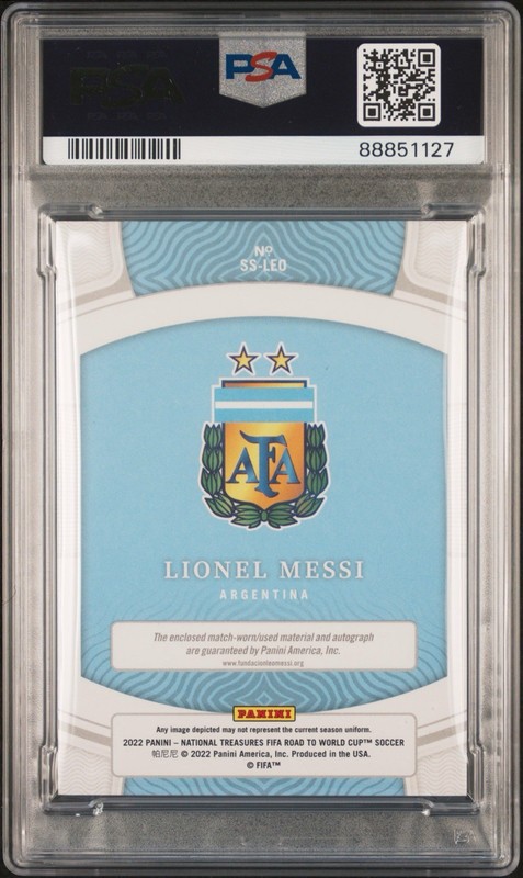 2022 National Treasures FIFA WC Star Lionel Messi PATCH AUTO /25 PSA 10 view 2