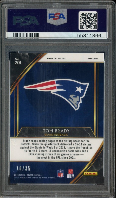 2019 Panini Select White Prizm #201 Tom Brady New England Patriots 10/35 PSA 9 view 2