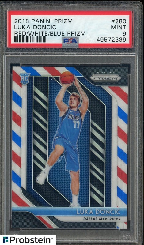 2018 Panini Red White Blue Prizm #280 Luka Doncic Mavericks RC Rookie PSA 9
