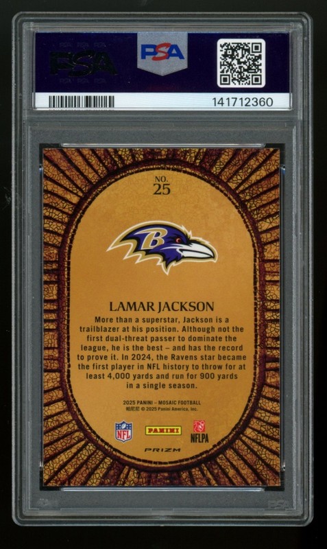 PSA 10 2025 Panini Mosaic Lamar Jackson Micro Mosaic #25 view 2