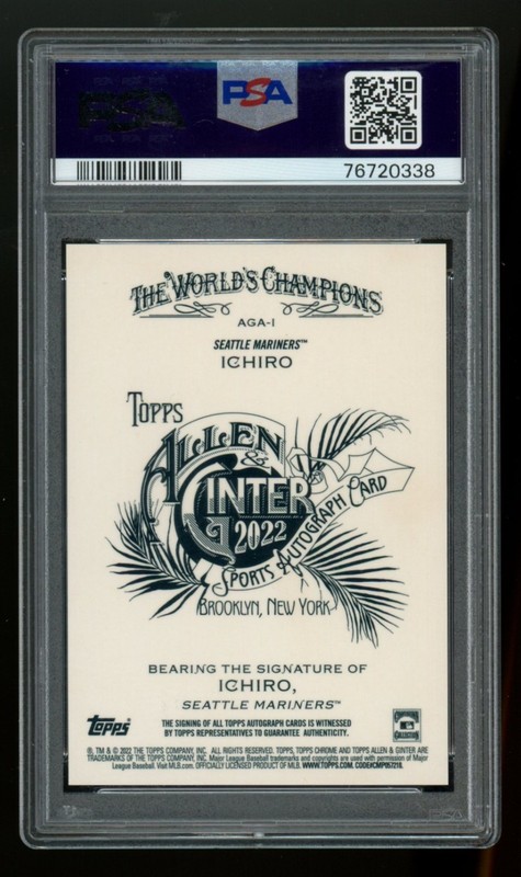 PSA 10 2022 Topps Allen & Ginter Chrome ICHIRO SUZUKI AUTO view 2