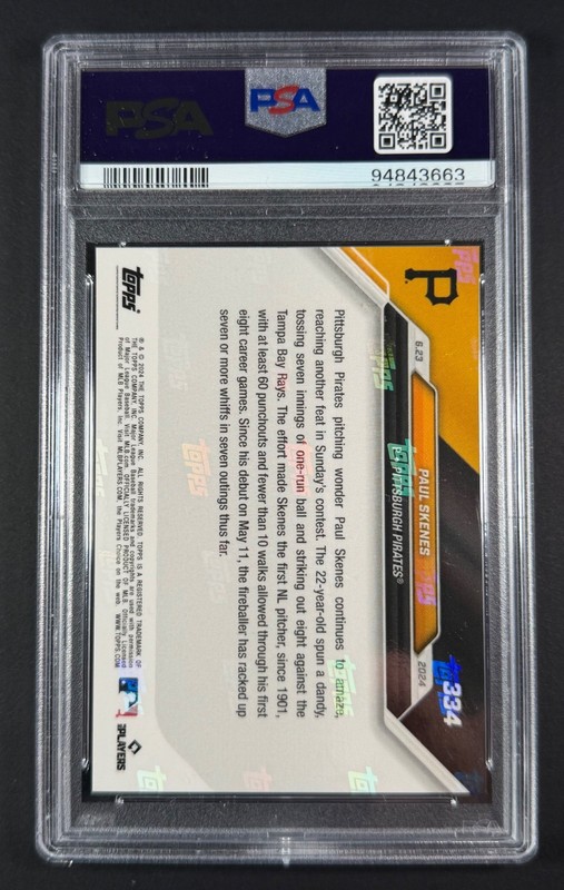 2024 Topps Now - Paul Skenes #334 Topps Now RC  1ST 60+ Ks Pirates PSA 10 🔥 view 2