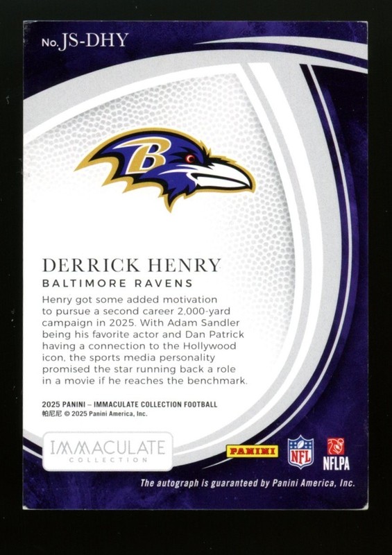 2025 Panini Immaculate Derrick Henry Auto /10 Baltimore Ravens view 2