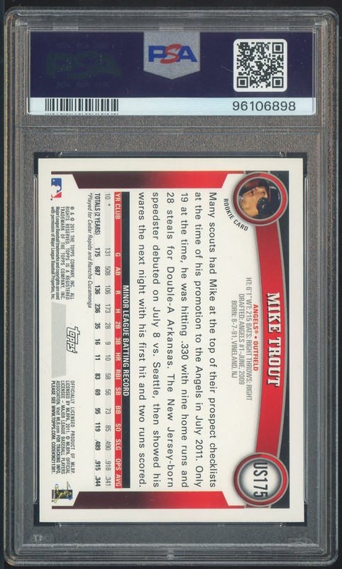 2011 Topps Update #US175 Mike Trout Angels RC Rookie PSA 10 GEM MINT view 2