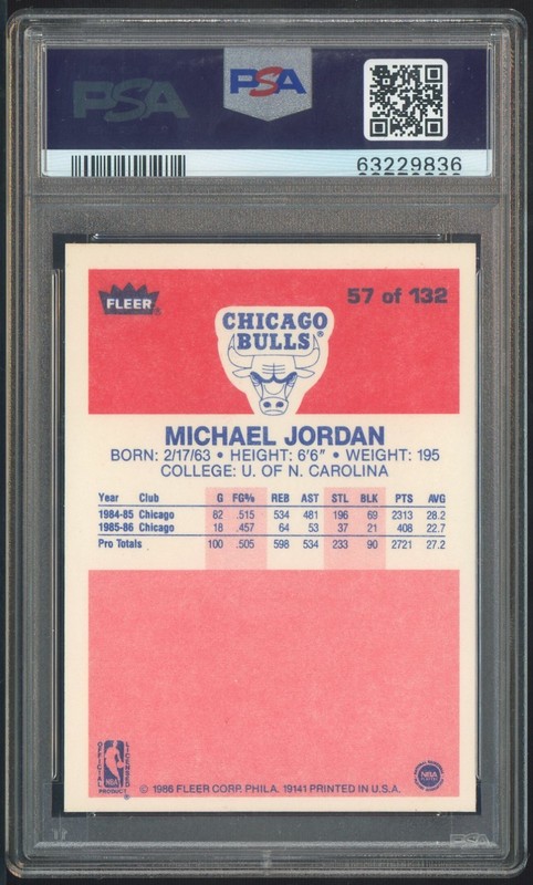 1986-87 Fleer Basketball #57 Michael Jordan RC Rookie HOF PSA 7 LOOKS NICER view 2